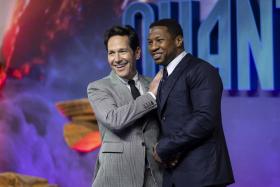 Actors Paul Rudd (L) and Jonathan Majors (R) at the UK Gala screening of Ant-Man And The Wasp: Quantumania at the BFI IMAX Waterloo in London on Feb 16, 2023.