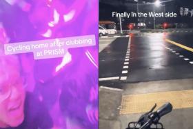 A TikTok video shared by Penguiin1 on Saturday showed a man cycling from Marina Square to Jurong East.