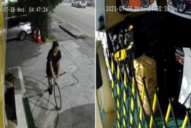 Cyclist caught on camera breaking into Geylang bistro, later returns stolen toy