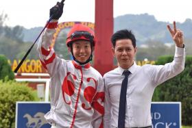 Top apprentice jockey Clyde Leck (with his trainer-father Charles, a former Singapore and Macau champion) is excited over his move to Singapore before racing closes in October 2024.PHOTO: COURTESY OF SELANGOR TURF CLUB
