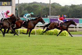 Jockey Manoel Nunes steering Cyclone (No. 3) to beat Quarter Back easily on Oct 22, 2022. He went on to finish third in the Singapore Gold Cup and second in the Kranji Mile, both $1 million Group 1 races. On that score, he has the class to strike on Sunday. 
