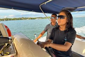 Nurhuda Mohd Saad, 37, and Adzman Abdul Rahman, 36, are the owners of Get Hooked SG, a boat rental service that facilitates fishing trips and scenic tours around the islands of Singapore. 