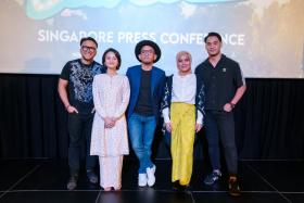 The film’s director M. Raihan Halim (centre) and cast (from left) Shaheizy Sam, Sharifah Amani, Nadiya Nisaa and Hisyam Hamid at the press conference to promote La Luna.