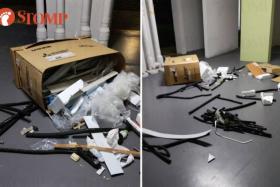 Air-con piping, styrofoam packaging and other rubbish from the Mitsubishi Electric box strewn about the void deck of Block 51 Lengkok Bahru.