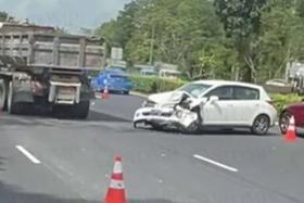 Car crushed in KJE accident with 2 tipper trucks and trailer