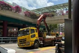 Driver arrested after crane hits Chinatown overhead bridge