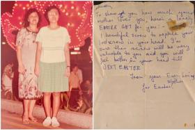 Mum and I when we were younger, and her Easter love note.