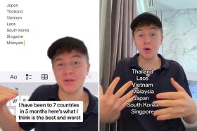 TikToker @zakattackcalii ranked Singapore dead last out of the seven countries he's visited.