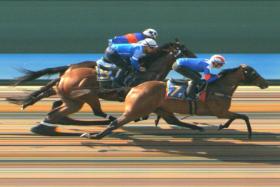 Fire (Ryan Curatolo) beating Maze (Manoel Nunes), along the rails, and Jin Sakamoto in their trial on June 11. 
