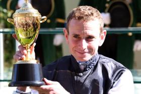 Ryan Moore celebrating after riding his 83rd Royal Ascot winner, Kyprios, in the Group 1 Gold Cup (4.000m) on June 20. One win earlier, he bettered Frankie Dettori&#039;s 81-win record on Port Fairy.
