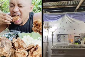Manoy Apatan's last video was of himself eating a platter of fried chicken and rice.