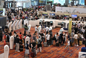 Passengers queueing for the Scoot checkin counters at Changi Airport Terminal 1.