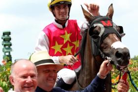 Jockey Tyler Schiller and trainer Daniel Meagher combining for the first-time visiting Sydney rider&#039;s only win aboard Always Together at Kranji on July 21.
