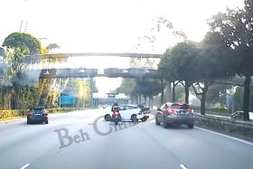 Footage of the collision posted to social media shows a dark-coloured car swiftly switching from the third lane to the first of a four-lane expressway without signalling.