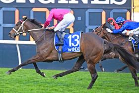 The Chris Waller-trained Fangirl (James McDonald) winning the Group 1 Winx Stakes (1,400m) at Randwick on Aug 19, 2023.
