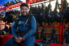 Mr Mohammad Ferdaus Mohammad Nadzir dives with dozens of sharks as part of his job at the SEA Aquarium.
