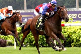 Greatham Boy (Ryan Curatolo) galloping away to his last victory in a Class 3 race (1,200m) on June 30.
