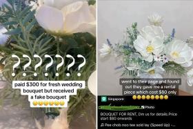 The bride said that the thousands of dollars she spent on photography and videography can&#039;t make the bouquet look real.