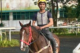 A'Isisuhairi Kasim and Kinabalu Light at trackwork at Kranji on Oct 3. The Seoul-based jockey is booked on Mr Black Back in the Group 1 Grand Singapore Gold Cup (2,000m) at the final Singapore meeting on Oct 5.
