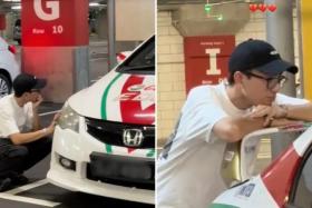 In the video, the man can be seen clinging to his customised car in a tight embrace, visibly emotional.