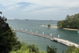 The Floating boardwalk observed from the Hilltop View Deck.