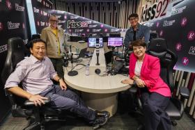 (From left) Health Minister Ong Ye Kung with Kiss92 radio hosts The Flying Dutchman, Glenn Ong and Angelique Teo.