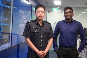 Deputy Superintendent of Police Timothy Ng (left) and Mr Uthayakumar Chellappan Silvaraju, senior associate at DBS Bank&#039;s anti-scam team, helped the man avoid losing more money.