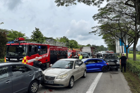 The accident involved three cars, a mini-bus, a motorcycle and a lorry.