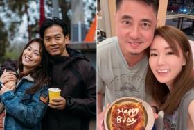 Celebrity couples (from left) Joanne Peh and her husband Qi Yuwu and Alex Tien and his wife Yvonne Lim marked 10 years of marriage.