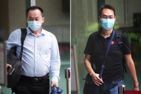 Leong Koon Wah (left) and Ng Kuan Chuan at the State Courts in March 2022. They were jailed on Jan 3 over a bogus investment scheme.