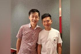 Singaporean singer-composer and xinyao pioneer Liang Wern Fook (left) with Hong Kong singer-songwriter Chet Lam (right), who will be releasing an album covering 10 of Liang&#039;s works on Sept 30.