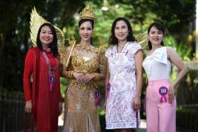 Mrs Singapore World 2024 finalists (from left) Andrea Campo, Jindawan Toprayoon, Jocelyn Ng and May Sarmiyati took part in the talent competition held at the Oasis Terraces in Punggol on Sept 7.