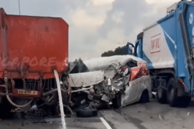 The accident involved a van and three lorries along Lim Chu Kang Road towards Neo Tiew Road.