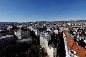 A view of apartment buildings in Vienna, Austria, on Feb 10, 2022.