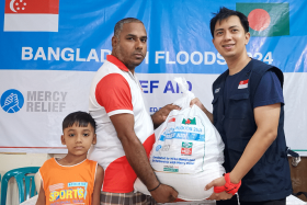 Mr Muhammad Ashik (right), Mercy Relief’s executive director, and Mr Lim LeCarl from its international programmes department arrived at the south-eastern Noakhali district on Sept 9. 