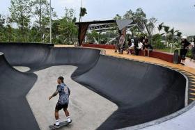 The skate park is about the size of two football fields, and is the first in Singapore with a parkour park and a bouldering wall.