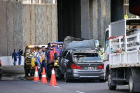 A car caught fire at Changi Airport Terminal 3 Departure Drive on Sept 18.