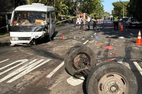 Several videos of the accident’s aftermath shared in a Telegram group show a badly damaged bus with its two front wheels dislodged.