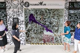 (From left) The Purple Parade chairwoman Rachel Ong, Temasek Foundation head of community networks & partnerships Woon Saet Nyoon, ARC(S) president Denise Phua and ARC(S) executive director Jacelyn Lim officiating the launch of the Flourish for Life Centre on Sept 6.