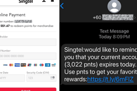 Victims received SMS messages informing them of expiring Singtel points and were directed to a phishing website. 