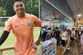 A long queue of customers turned up at goalkeeper Hassan Sunny&#039;s nasi padang stall in Tampines on June 12.