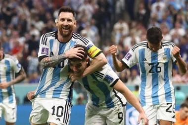 Argentina's Julian Alvarez (right) celebrating after scoring their second goal against Croatia with Lionel Messi. 